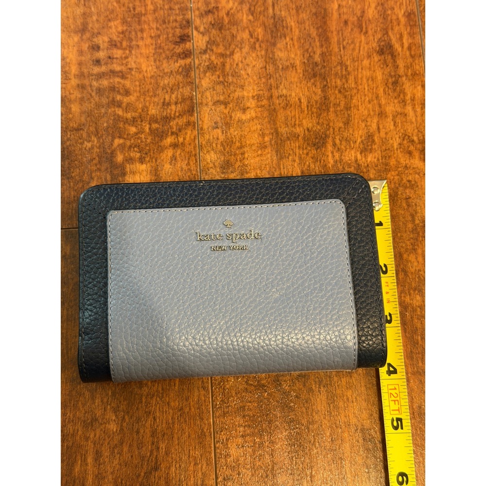 Kate Spade Staci Medium Compact Bifold Wallet Blue Colorblock Leather